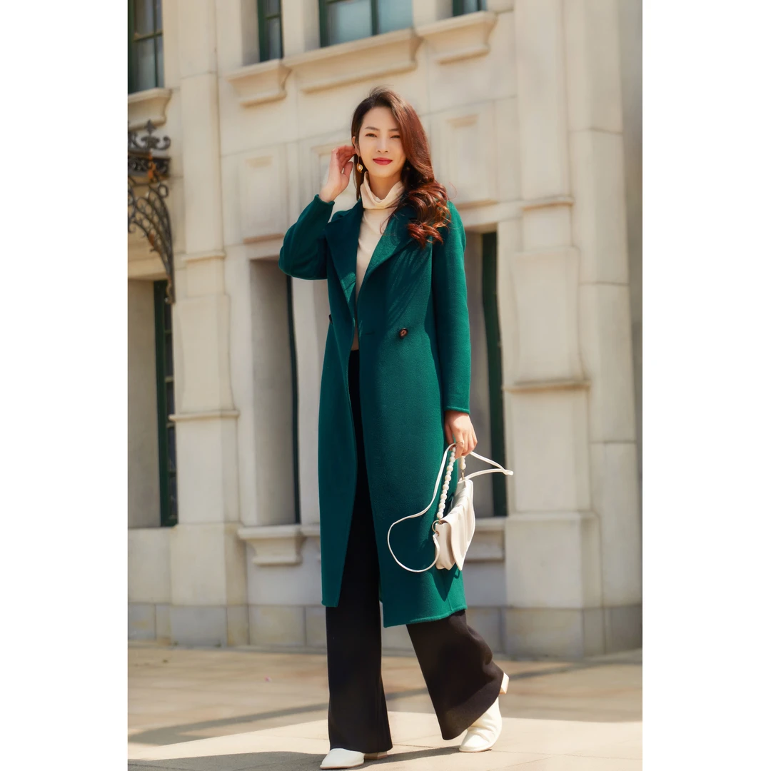DFWOOLEN2025秋冬新款修身显高显瘦双面羊毛大衣225