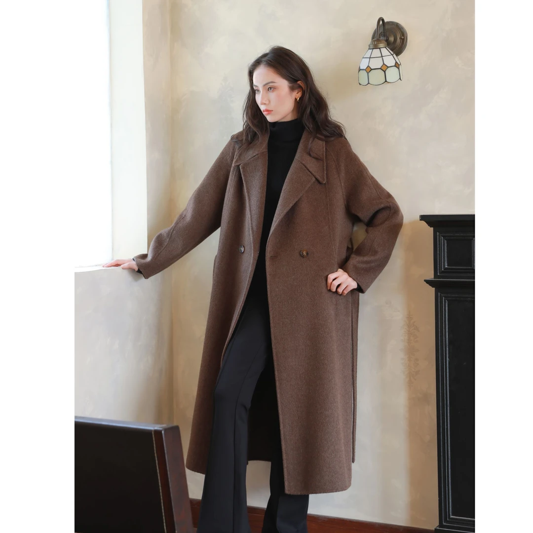 【山羊绒&绵羊毛&天丝】秋冬宽松气质韩版高端半里衬大衣221