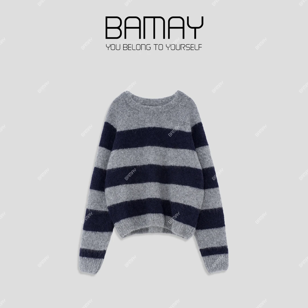 【BAMAY】2024新款女士撞色经典时尚百搭潮流羊毛毛衫BM243MY002Q