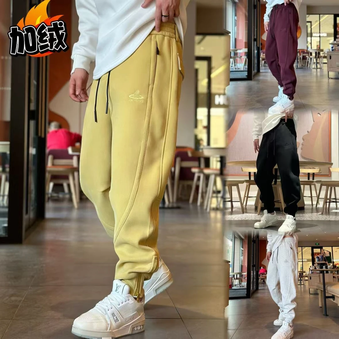 2459-ks新款加绒结构款脚口拉链时尚百搭男士休闲品质加绒卫裤