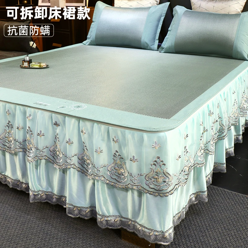夏季高端床裙款冰丝凉席床笠三件套可水洗机洗夏天藤席子2023新款