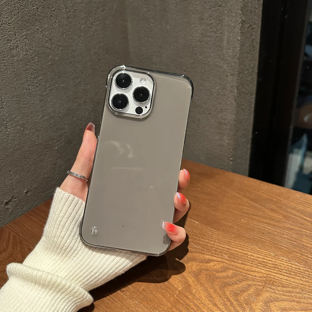 高级感苹果14plus无边框手机壳iPhone15promax超博13Pro防摔硬壳x