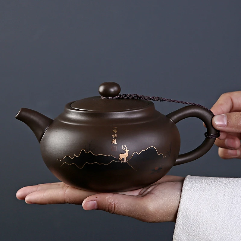复古原矿紫砂仿古壶大容量朱泥紫泥壶家用泡茶西施壶400-450毫升