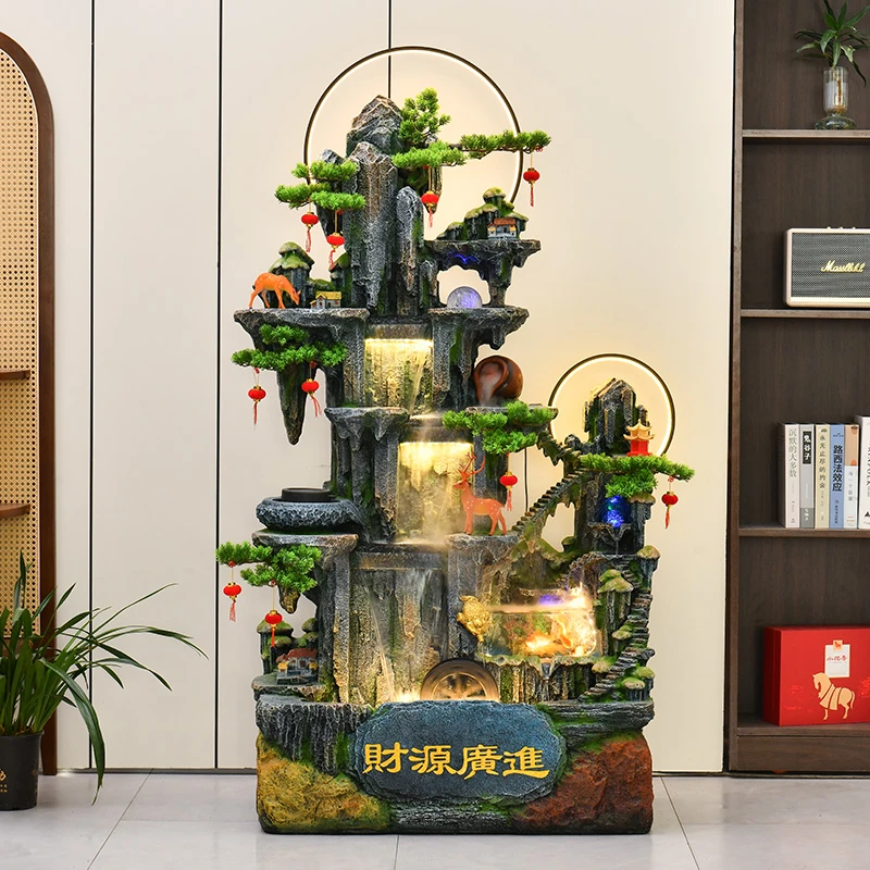 大型高山流水瀑布循环流水鱼池公司客厅阳台花园别墅落地摆件