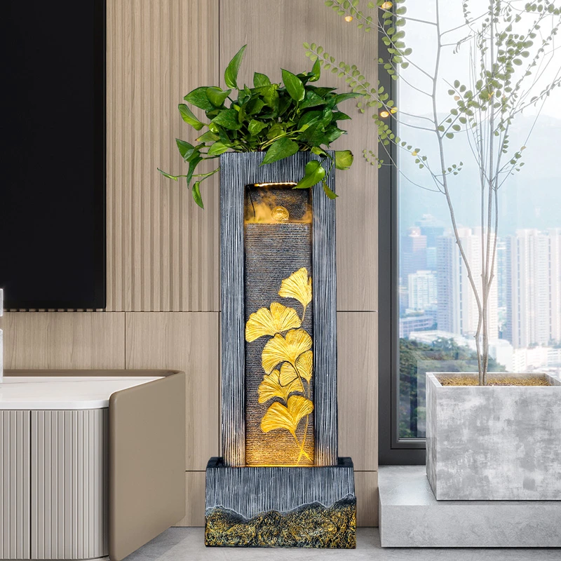 欧式水幕墙流水摆件假山景观阳台玄关客厅屏风造景喷泉落地装饰品