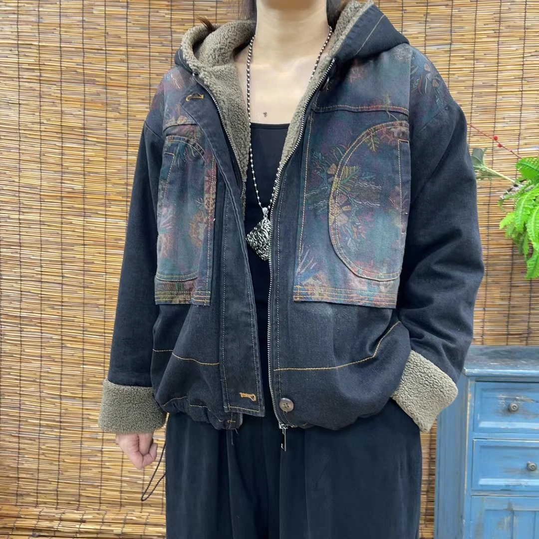 7605新款秋冬加绒加厚休闲百搭显瘦连帽棉服