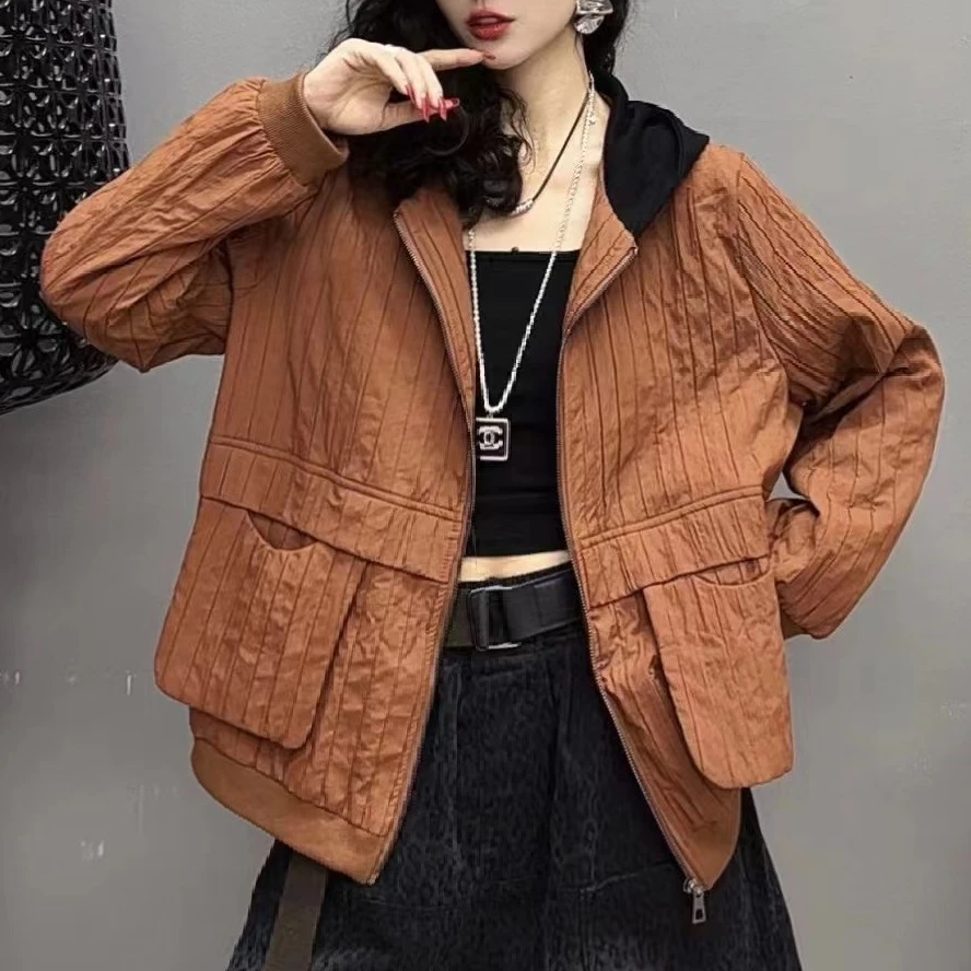 5981新款秋季休闲简约百搭时尚显瘦连帽棉衣外套