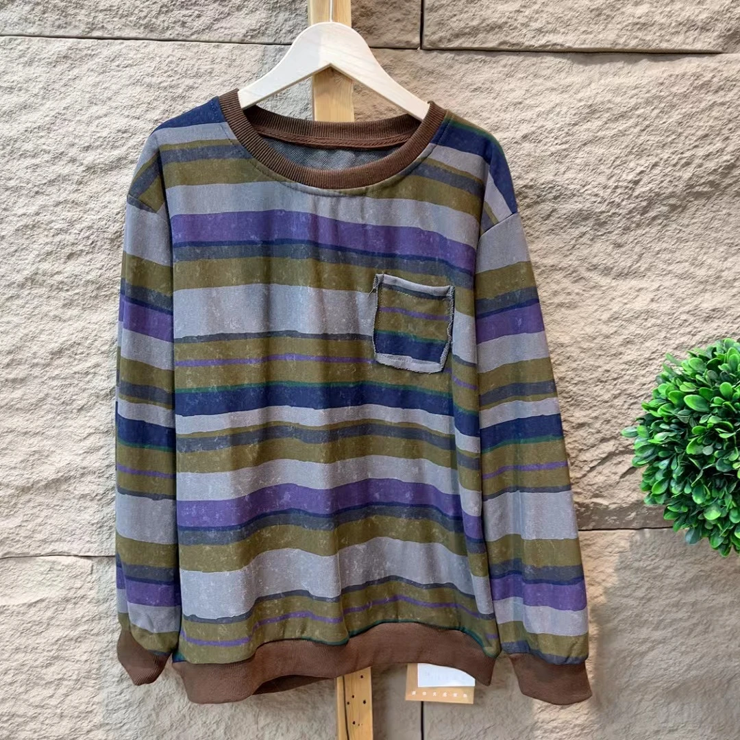 4644新款秋季简约休闲百搭条纹长袖T恤上衣