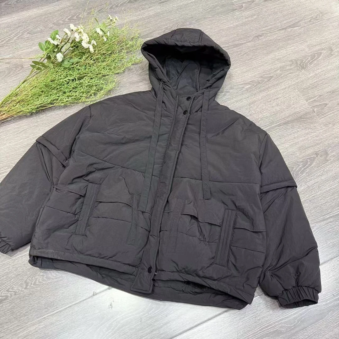 79172新款冬季加绒加厚时尚休闲百搭简约连帽棉服外套