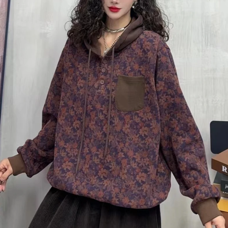 6495新款秋冬加绒加厚休闲百搭气质连帽长袖卫衣T恤