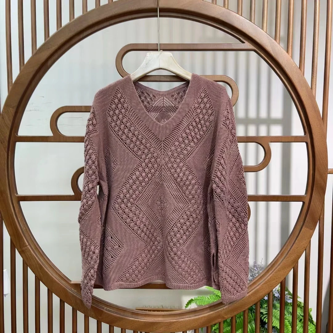 3696新款春秋棉线针织衫长袖休闲减龄款春秋宽松百搭毛衣