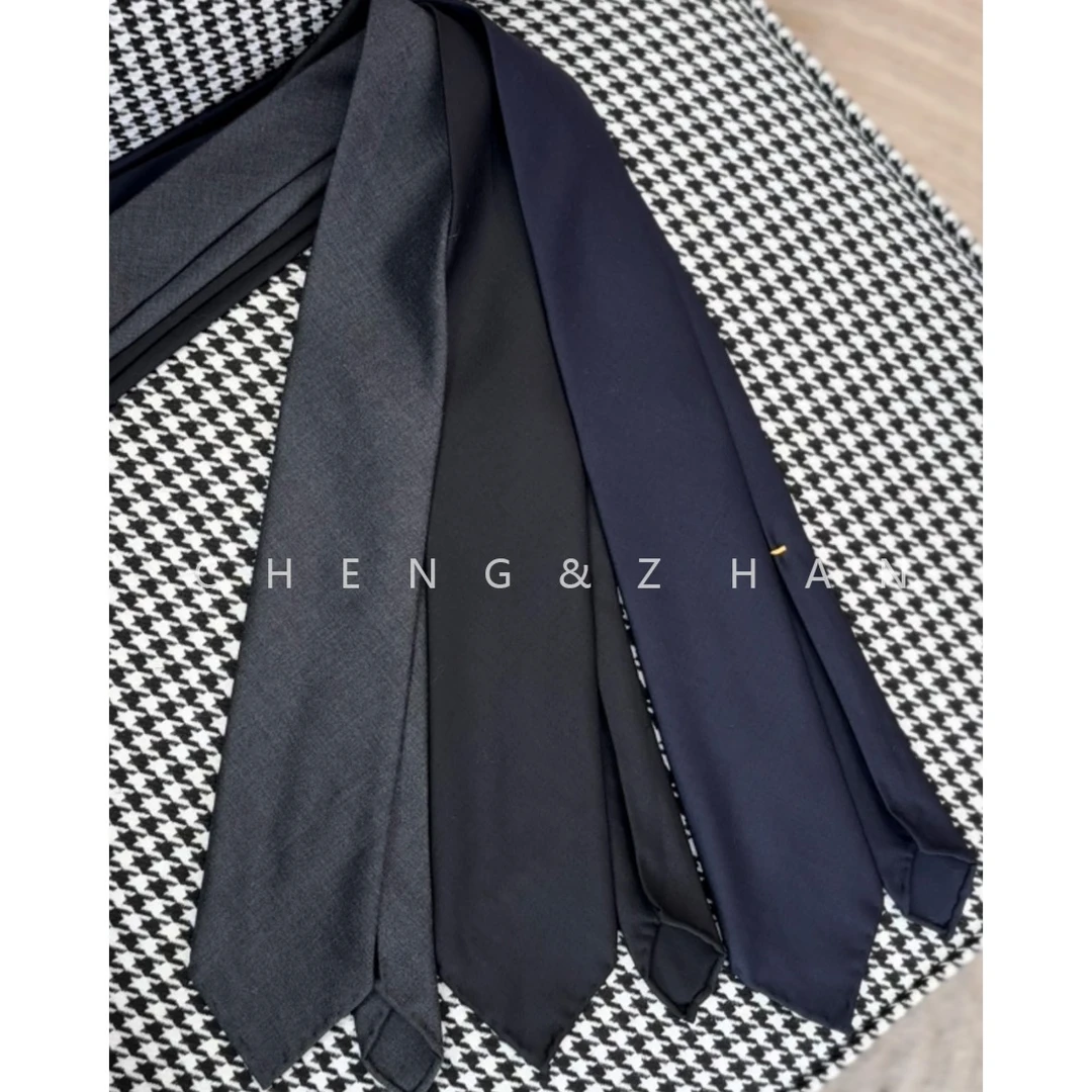 CHENGZHAN 100%绵羊毛纯色手工三折绵羊毛110支高定手工黑色领带