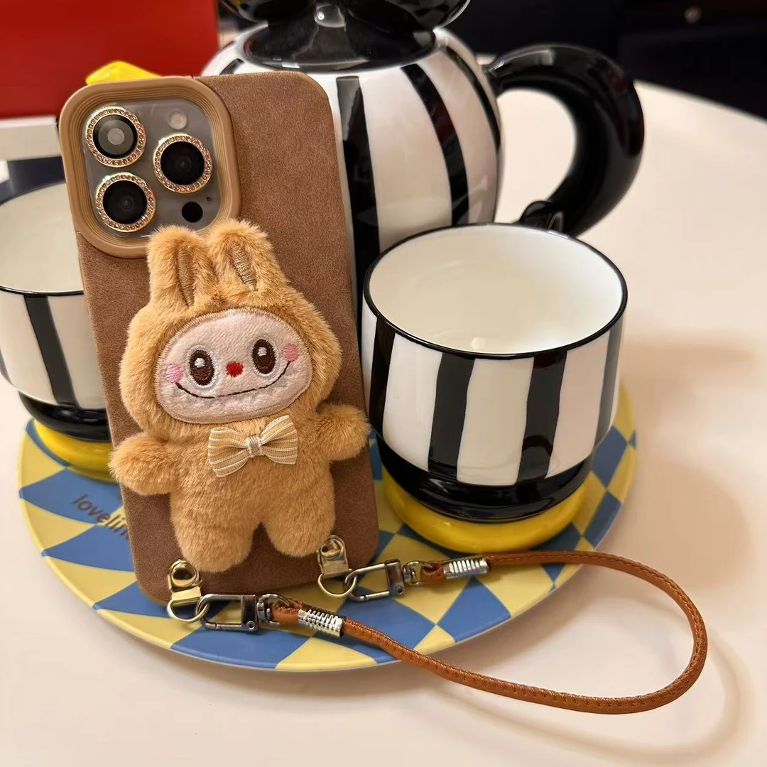 创意贴皮可爱秋冬毛绒拉布布卡通防摔适用于苹果华为系列手机壳