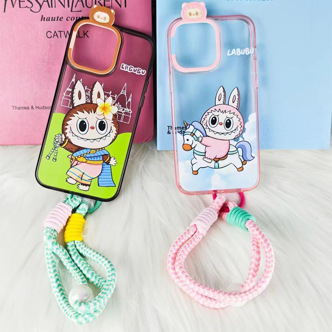 【定制】可爱拉布布个性镜头框带链条全包防摔手机壳适用于13-15pm