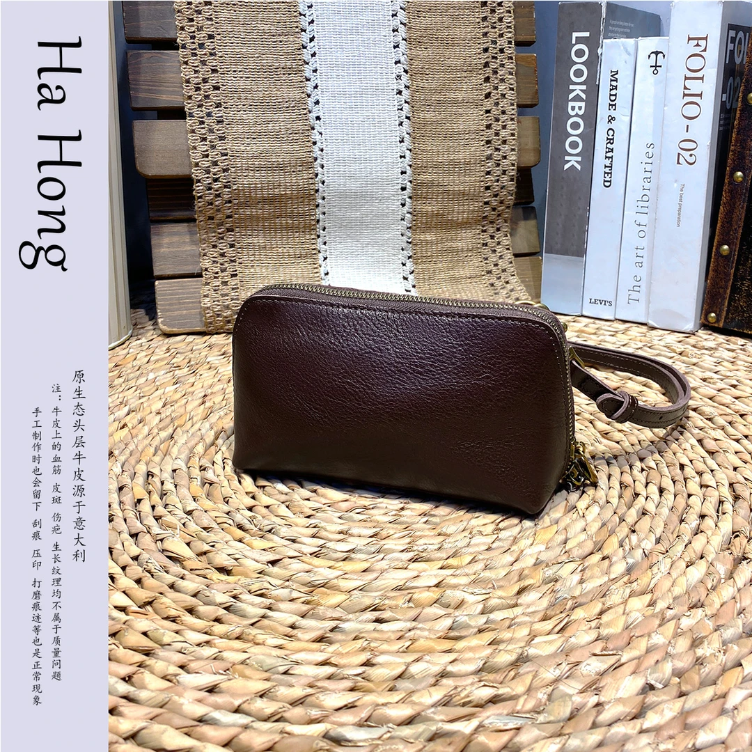 三色联创秋冬新款真皮简约便携手拿小包多功能雅丹斜挎单肩包休闲