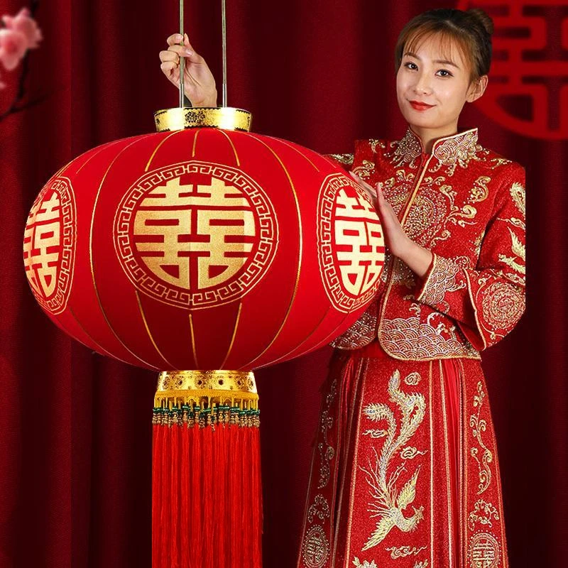 高档喜庆节日过年红灯笼金六喜长杆大门口阳台挂件