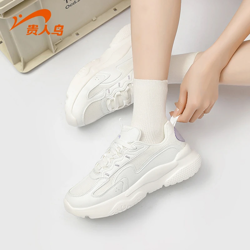 贵人鸟2023秋季情侣款白色厚底跑步休闲时尚潮流运动鞋F3B8235yg