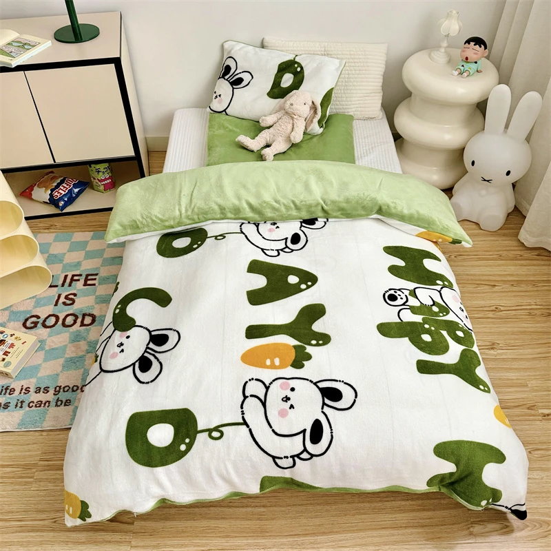 冬季儿童牛奶绒被套120×150珊瑚绒幼儿园加厚双面绒被罩法莱单人