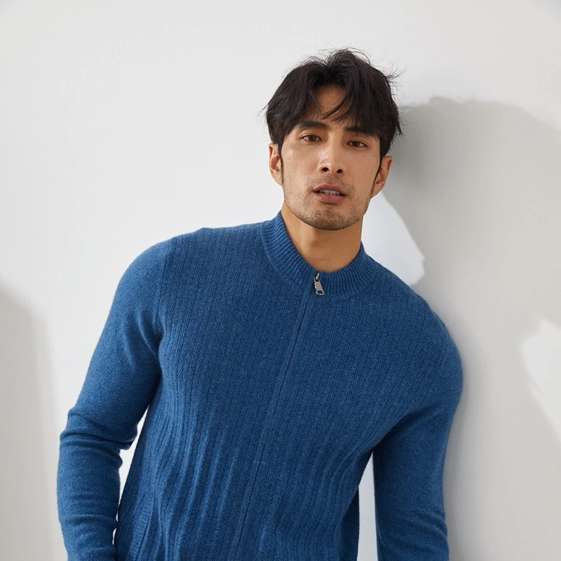 Cashmrer【羊绒】尊领麻花开衫商务休闲外套GS-8211