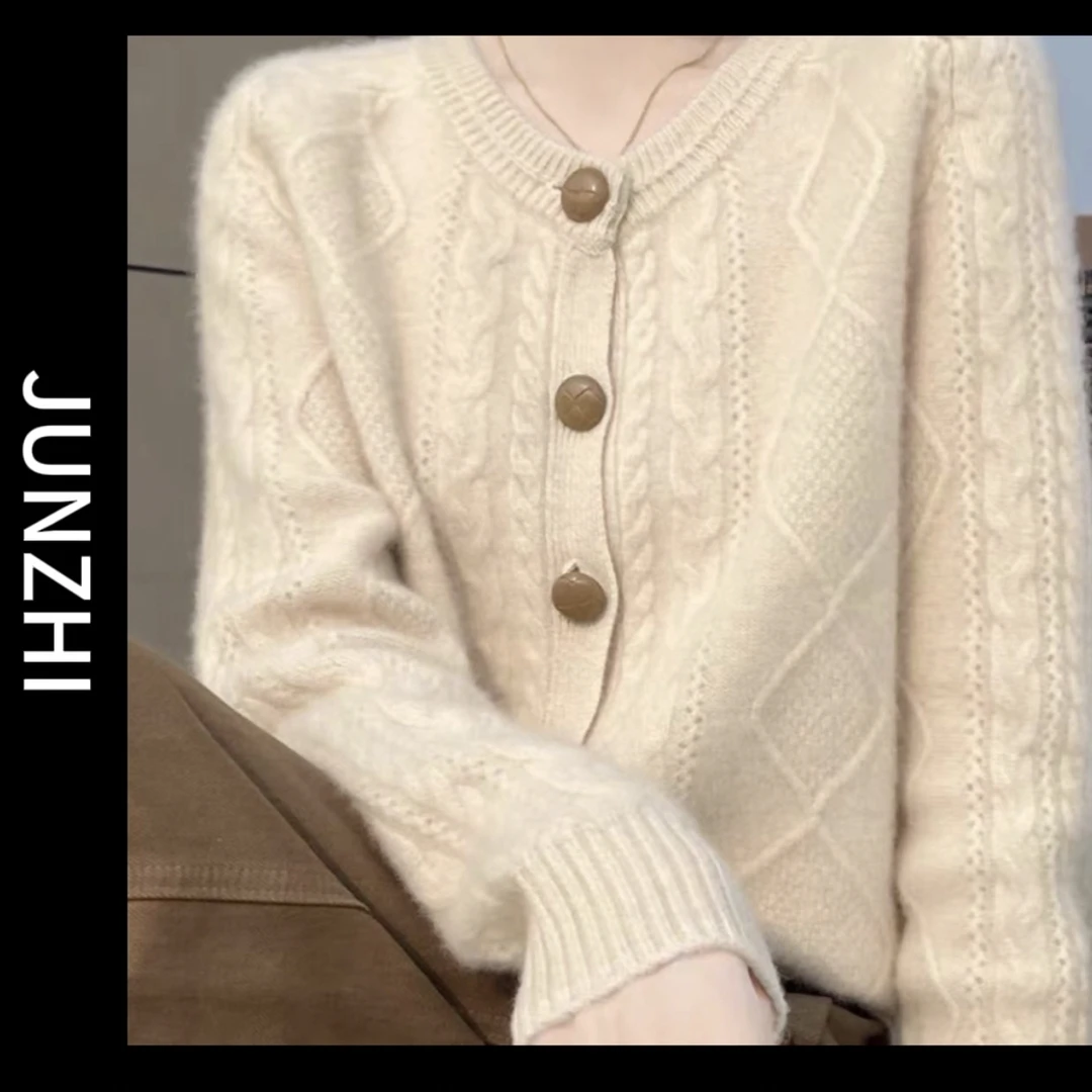 【君之】100%意大利MP羊毛立体复古开衫剪裁工艺外穿