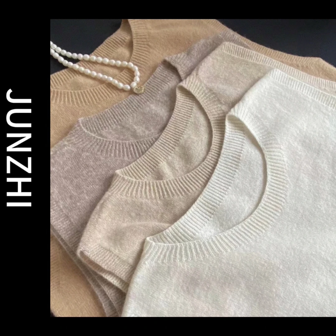 100%小山羊绒【一线成衣少量款】无接缝圆领打底背心无袖马甲坎肩