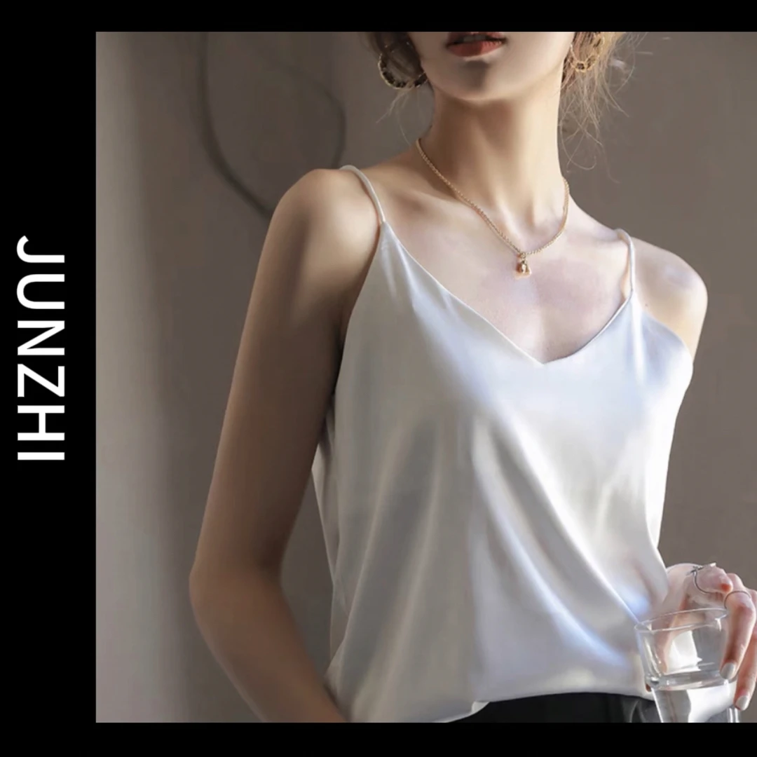 【君之】桑蚕丝气质时尚V领吊带背心内搭外穿新款打底上衣真丝缎面