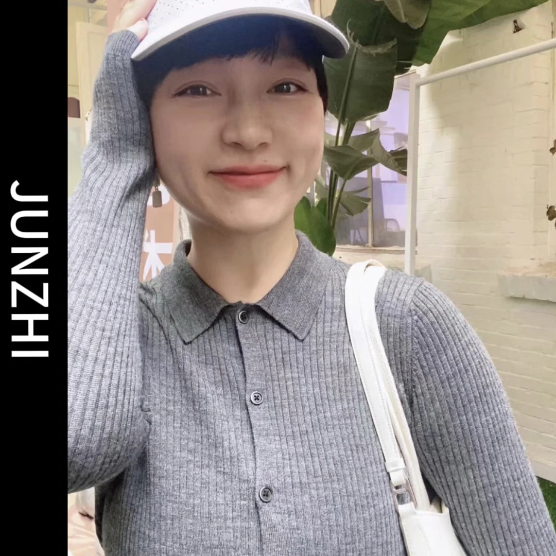 【君之】“初见”新奥羊毛Polo领抽条外穿内搭开衫JZ-13AS8