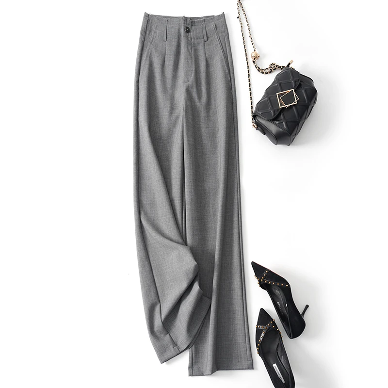 2025春夏季新款剪边高腰通勤直筒阔腿裤职业垂感宽松休闲西装裤女
