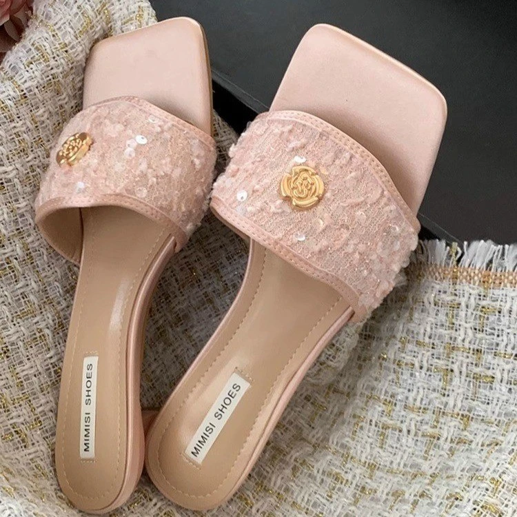 小香风温柔时尚凉拖鞋女百搭外穿夏季新款细跟露趾高跟凉鞋配裙子