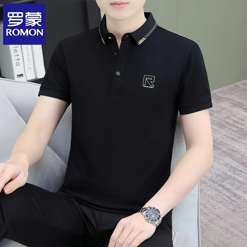 Romon/罗蒙Polo衫男士短袖t恤宽松翻领新款夏季男装潮流冰丝体恤