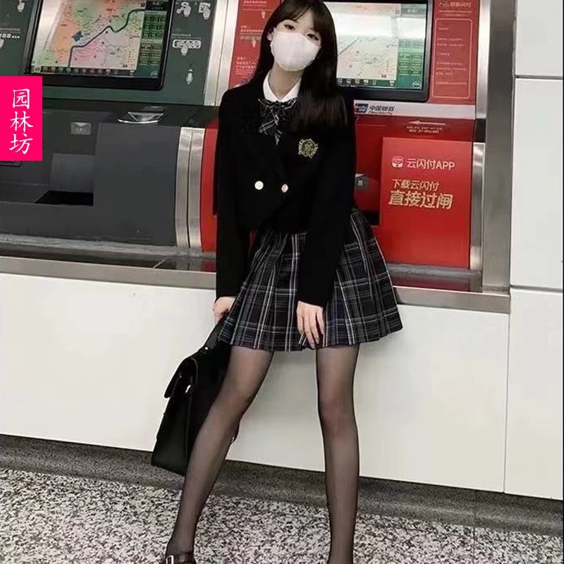日系jk制服短款西装外套小个子女学院风2025春秋季百褶裙两件套装