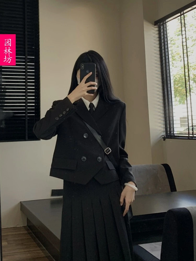 jk制服短款小西装外套女学院风2025春秋季日系小个子百褶长裙套装