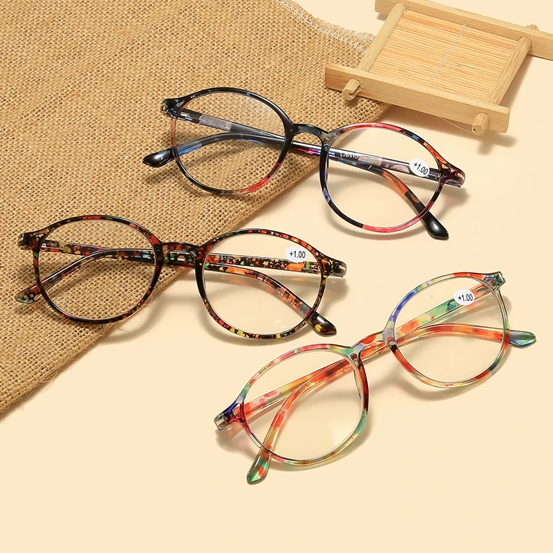 时尚圆框碎花老花镜复古文艺优雅气质显年轻防蓝光阅读妈妈远视镜