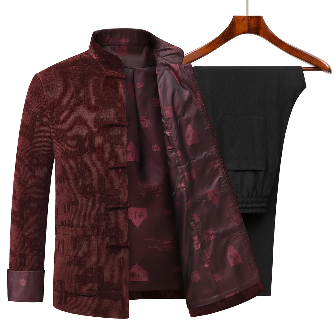 高品质国风男士唐装老年人唐装加厚爸爸爷爷秋冬外套夹克立领装