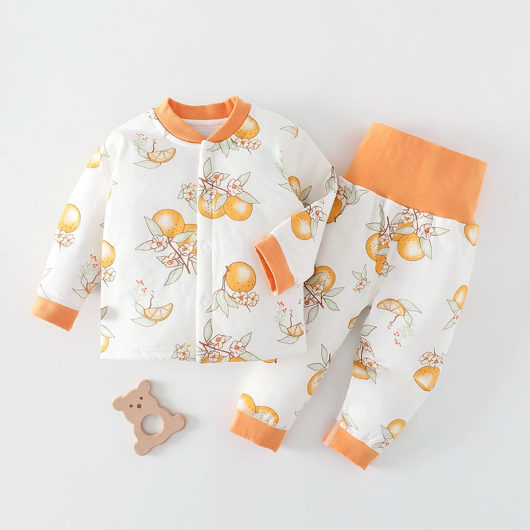 婴儿衣服儿童服装秋冬宝宝高腰护肚分体儿童套装40克夹棉纯棉衣服