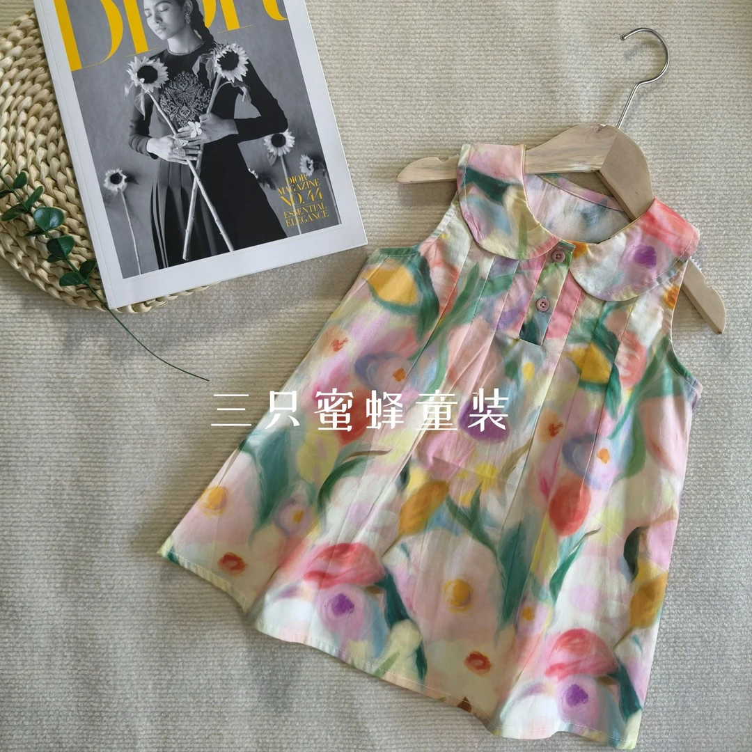 【夏日油画】夏季繁花娃娃领连衣裙洋气时尚印花韩版薄款复古宽松