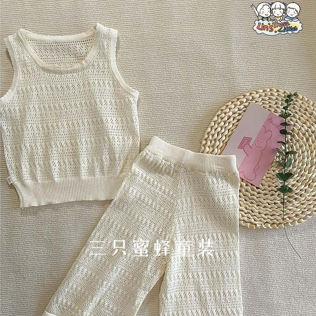 【法式镂空】夏季优雅针织网红背心阔腿裤套装气质女童时尚洋气休闲