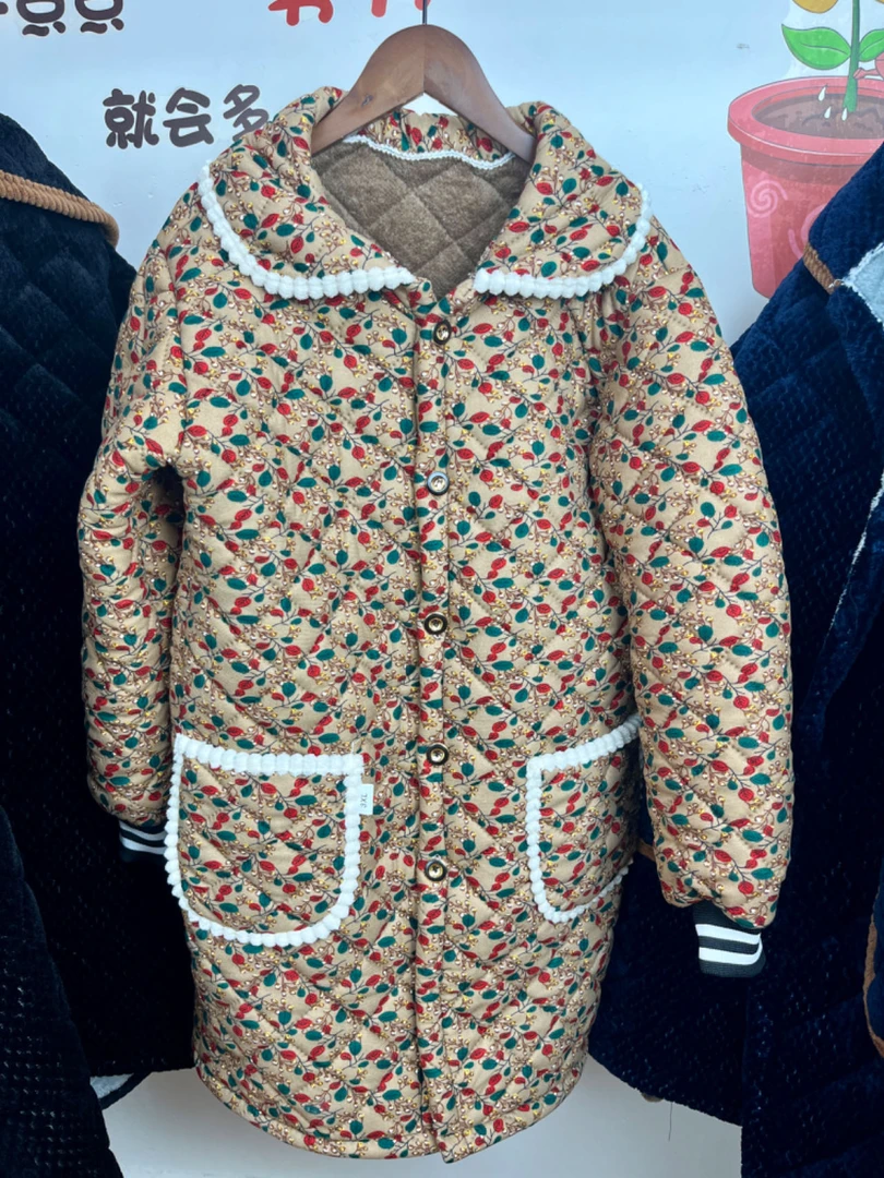 新款女士中长款时尚洋气长袖围裙罩衣加绒加棉加厚防污