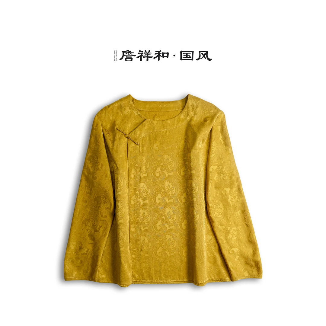 詹祥和"落花倚云"桑蚕丝花萝国风新中式潮流新款上衣小衫