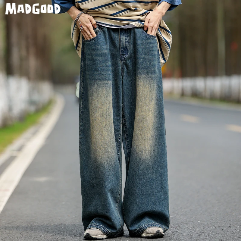 马得工地madgood日系宽松休闲水洗百搭高腰长裤牛仔裤MDGDKZ426