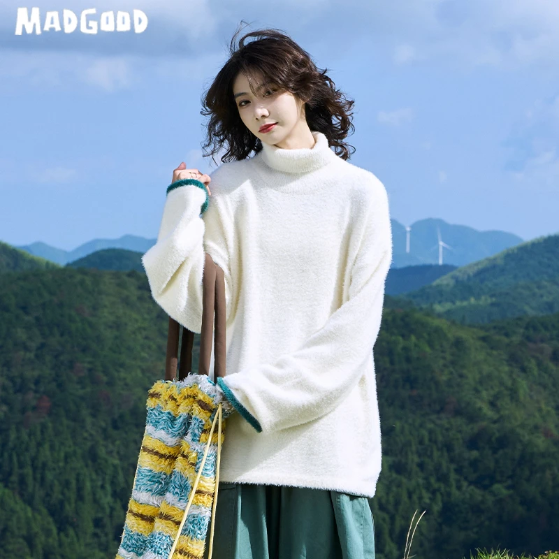 madgood马得工地日系宽松高领仿貂毛打底叠穿毛衣MDGDMY244276