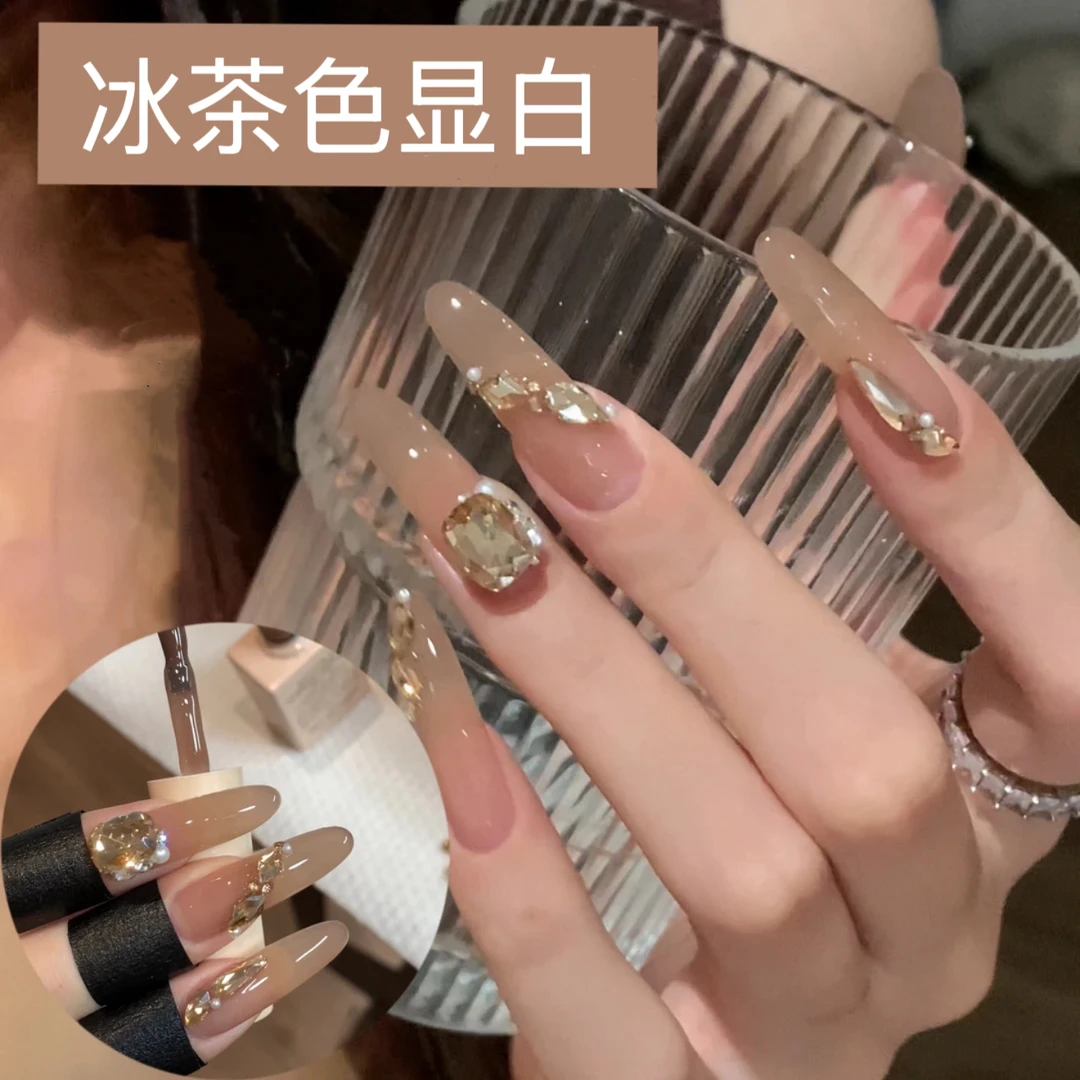 网红爆款美拉德冰茶色指甲油胶2024新款流行显白冰透裸色美甲专用