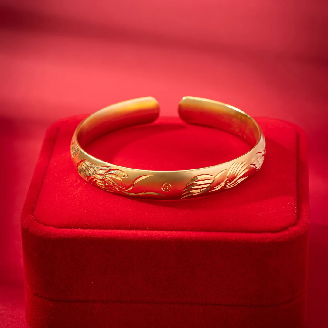 钨金手镯 A【苗.金.专柜正品】女款金色经典龙凤呈祥手镯