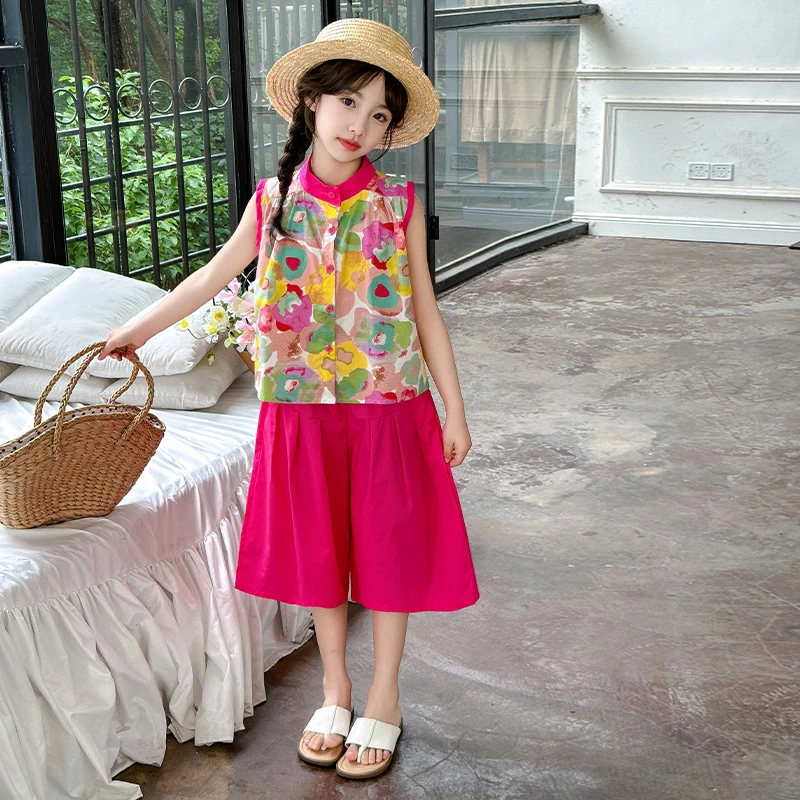 女童夏季套装2024新款洋气儿童宝宝背心阔腿裤两件套时髦夏装薄款