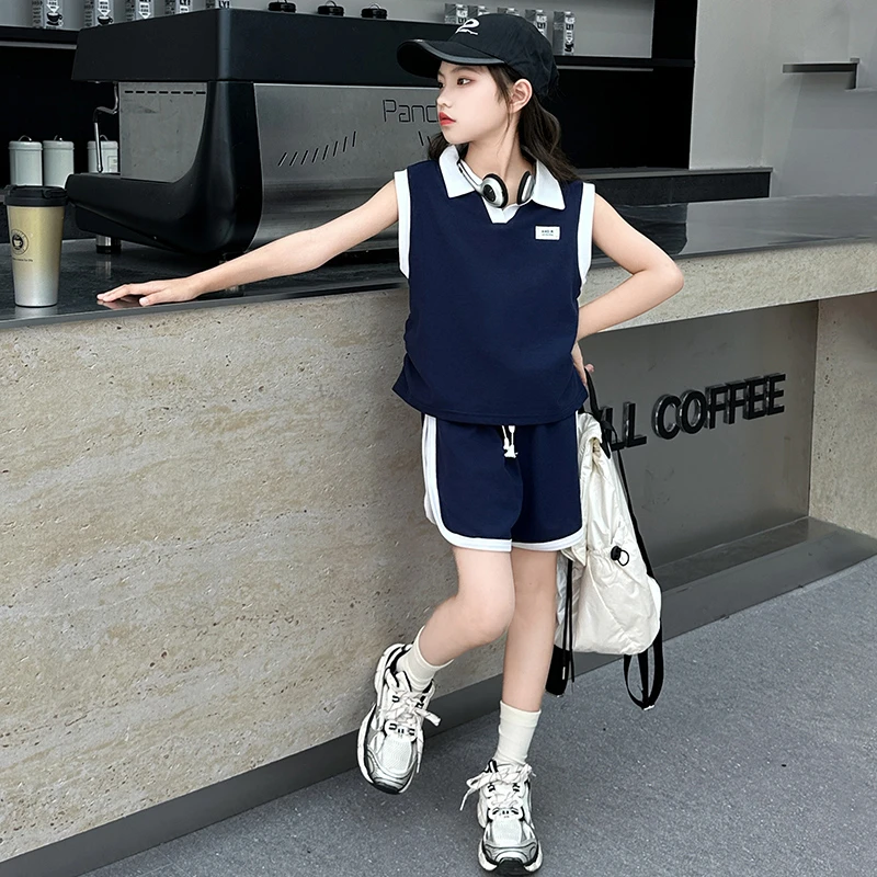 女童运动套装2024新款时髦儿童中大童短袖休闲洋气夏装短裤两件套