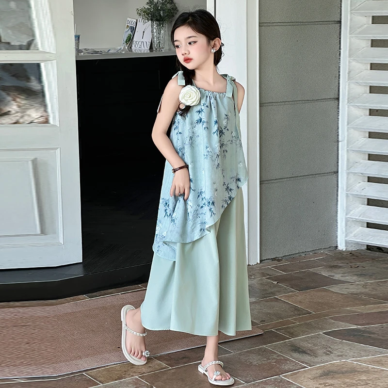 女童连衣裙夏装中大童夏季洋气沙滩裙夏天吊带裙碎花儿童裙子