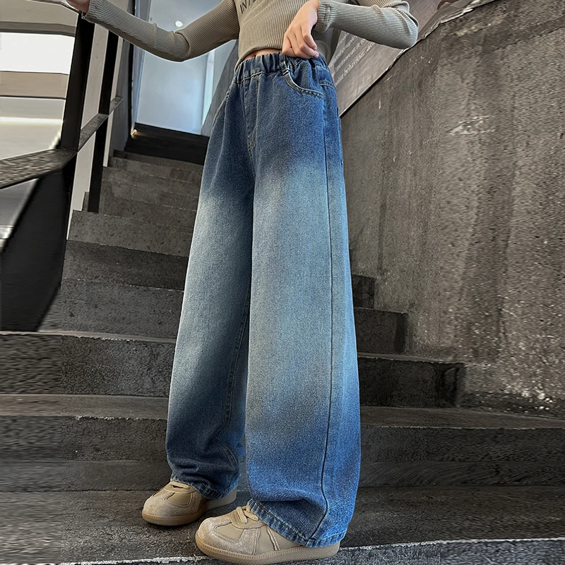 女童牛仔裤春秋2024新款儿童时髦洋气直筒裤长秋季女孩休闲阔腿裤