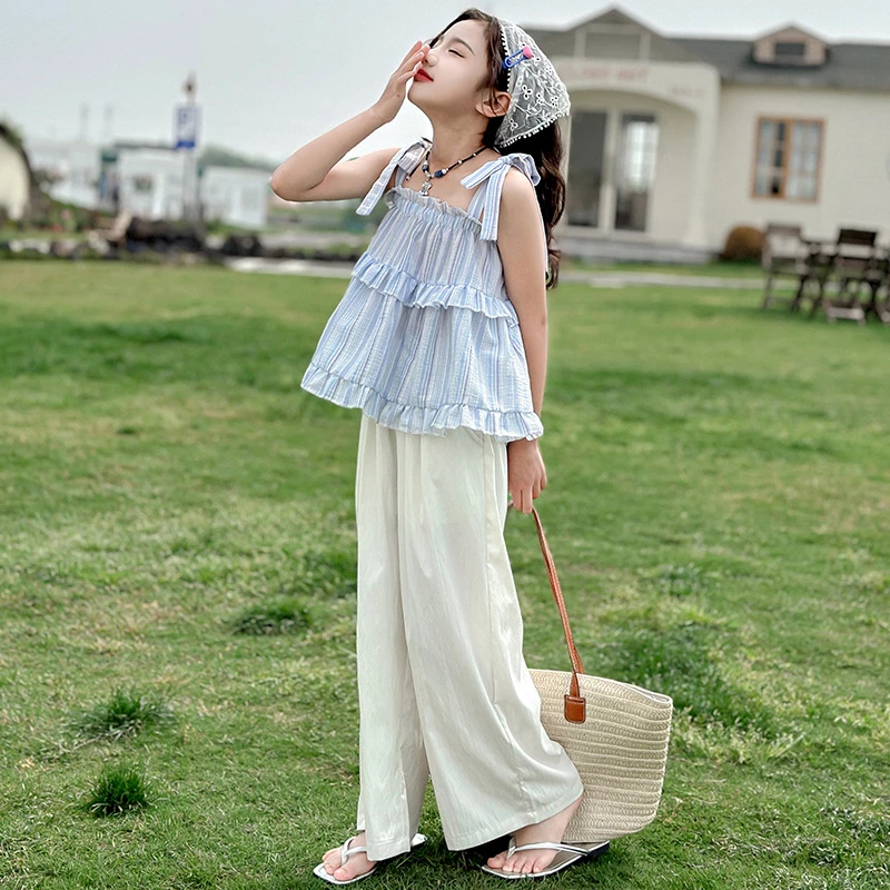 儿童吊带套装夏装2024时尚时髦女童新款夏季阔腿裤两件套大童洋气