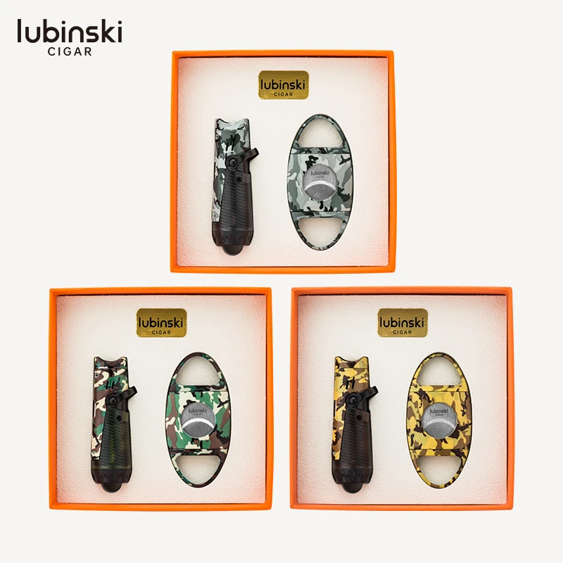 LUBINSKI 雪茄套装 锋利双刃剪刀+多功能双直冲打火机 YJA-80025