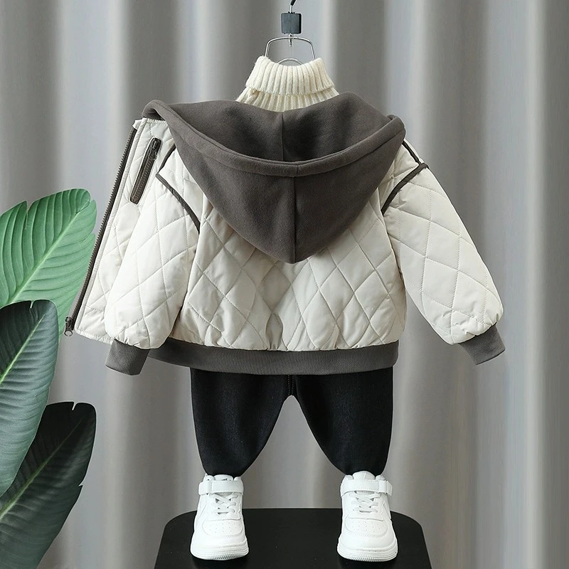 男童冬季加绒外套2025新款加厚棉衣男童薄棉袄韩版洋气儿童冬装潮